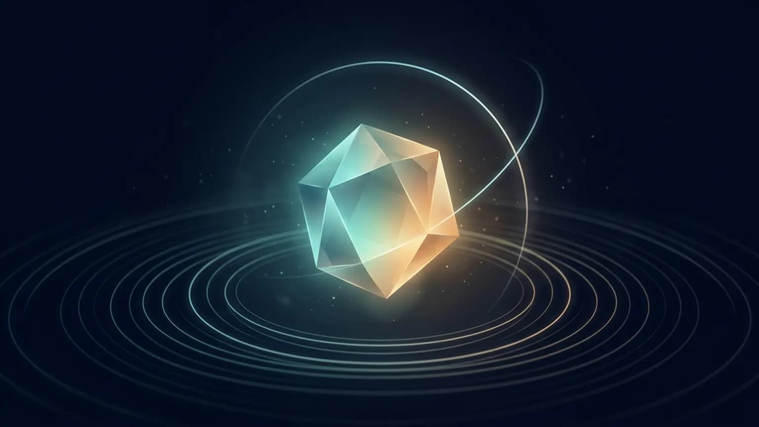 Editorial illustration: a luminous warm-amber sonnet-line glyph at the center resolves into a dense teal token grid that fans out into a wide 1-million-token context ring, with a small pricing meter and a subtle upward-tilting token-count bar in the corner, all on a deep midnight-navy backdrop.