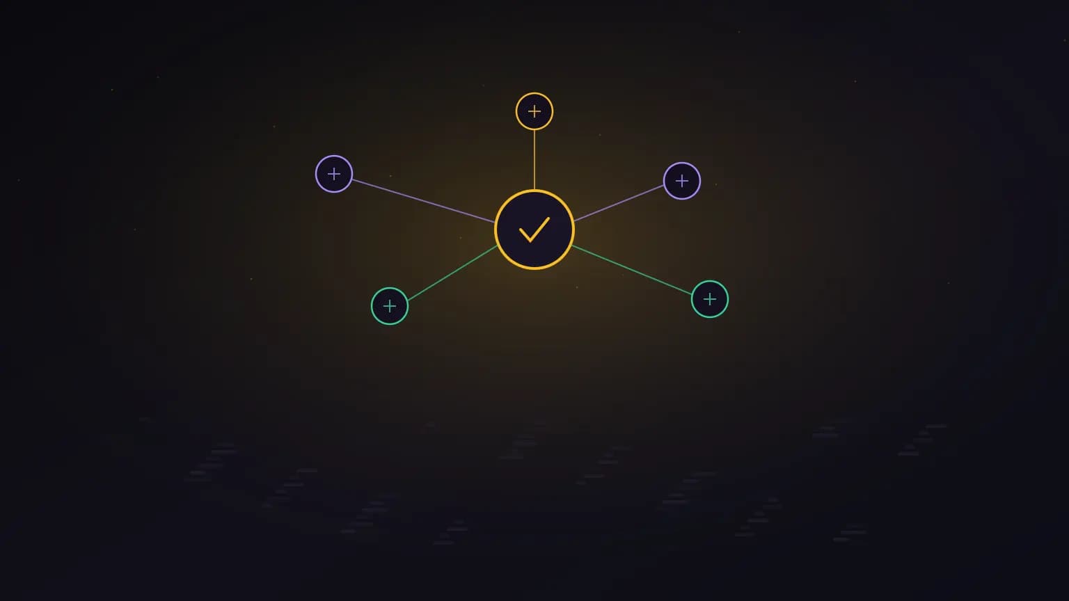 Editorial illustration: a luminous amber code-symbol node at the center of a connected symbol graph — typed glyph nodes linked by glowing reference edges — rising above a faded field of scattered grep-noise dots on a midnight navy backdrop.