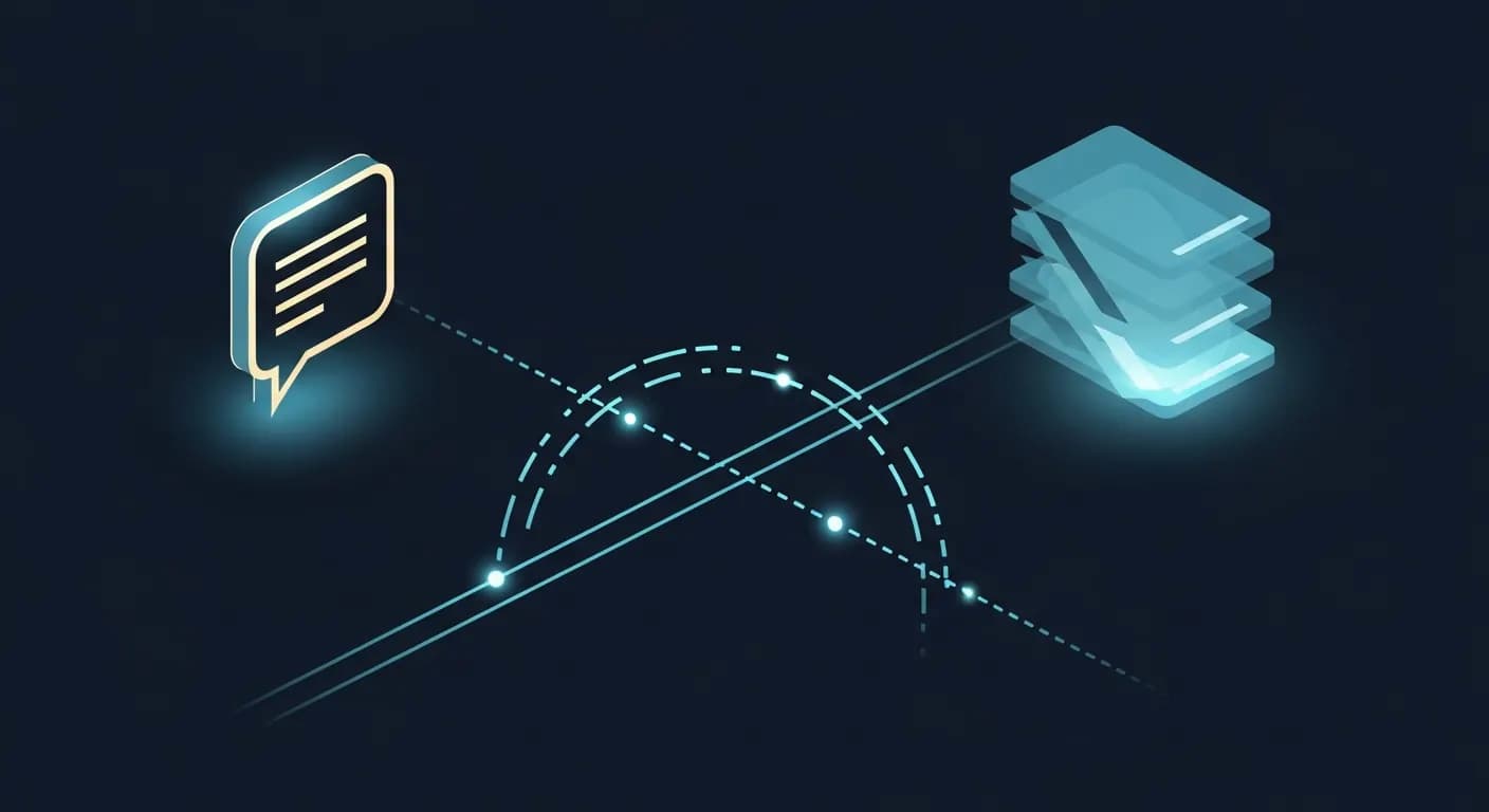 Diagram of the Model Context Protocol: an AI client on the left, a server stack on the right, with a glowing JSON-RPC arc carrying structured data between them across two transport lanes (stdio and streamable-http).