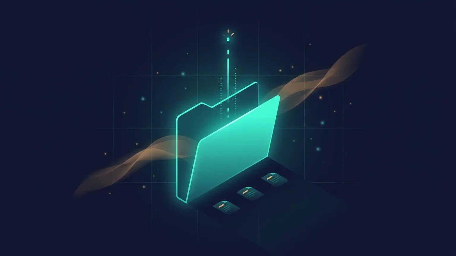 Editorial illustration: a teal SKILL.md document glyph with a glowing arrow that splits — one path firing into a circuit-shaped agent core, the other path fading into static — on a midnight navy background.