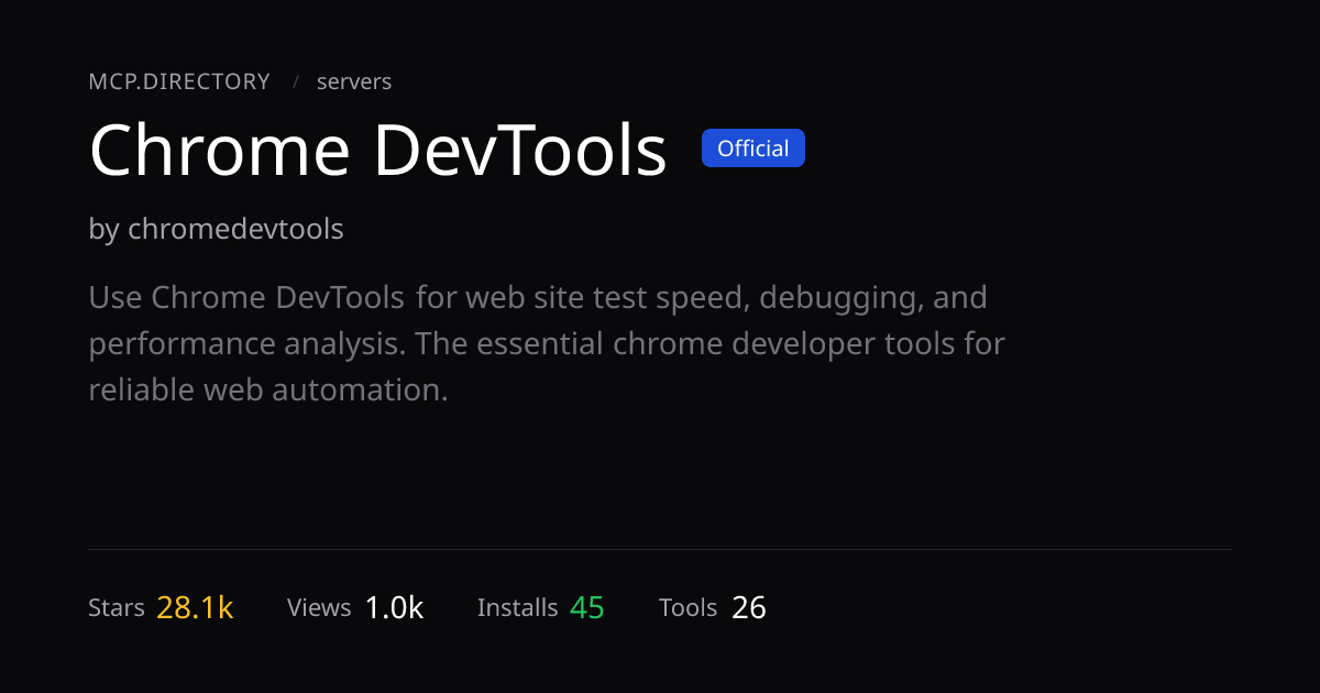 Chrome DevTools MCP Server — MCP.Directory