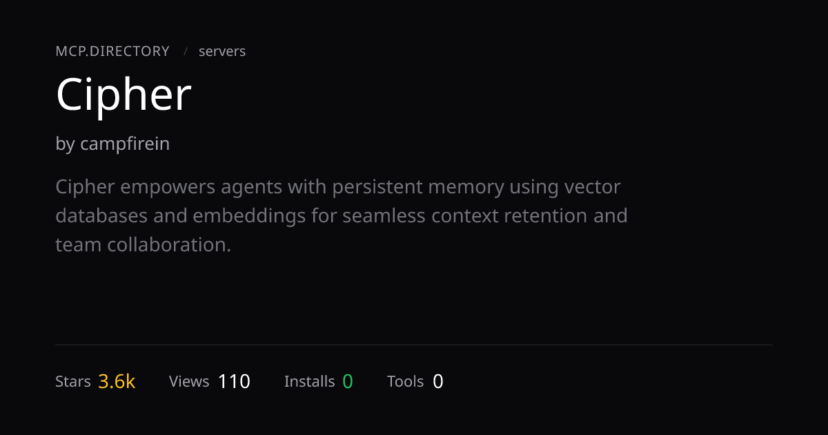 Cipher MCP Server — Install & Setup — MCP.Directory