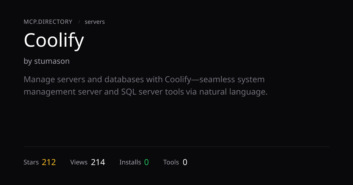Coolify MCP Server — Install & Setup — MCP.Directory