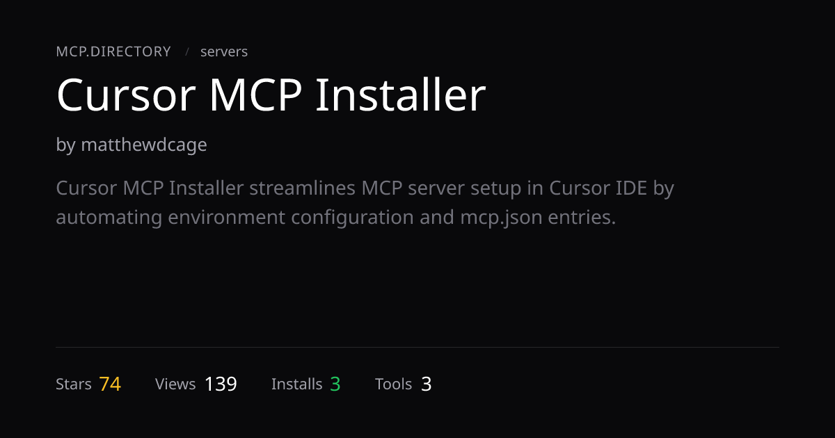 Cursor MCP Installer — MCP Server — MCP.Directory