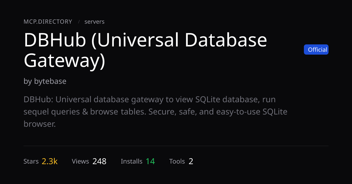 DBHub (Universal Database Gateway) MCP — MCP.Directory