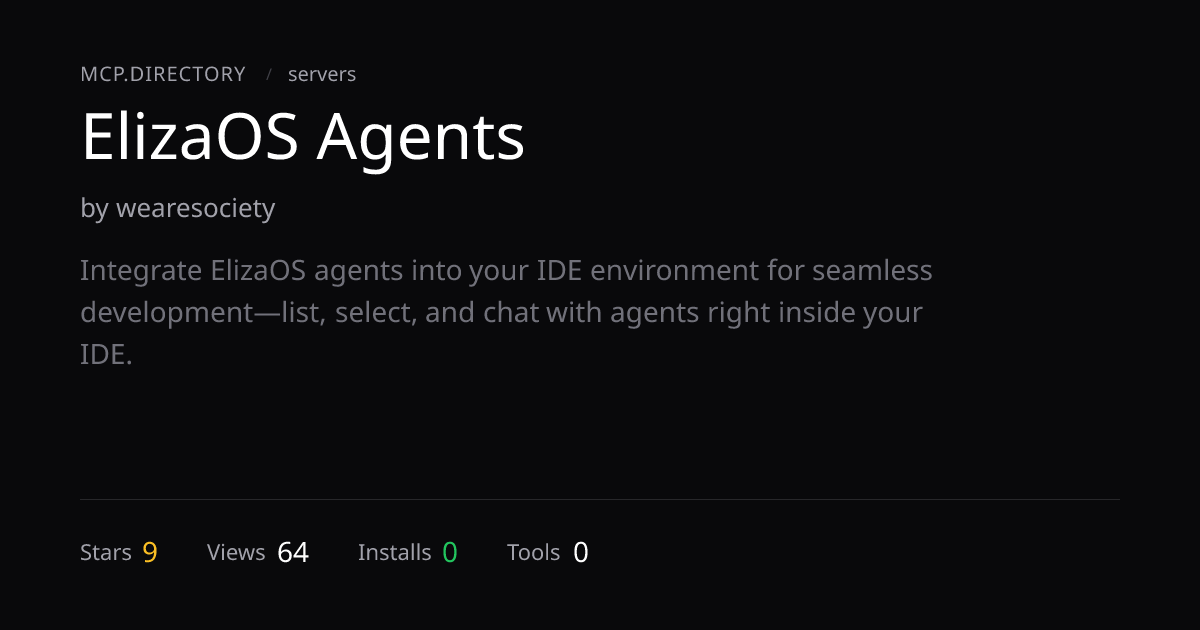 ElizaOS Agents MCP Server — Install & Setup — MCP.Directory