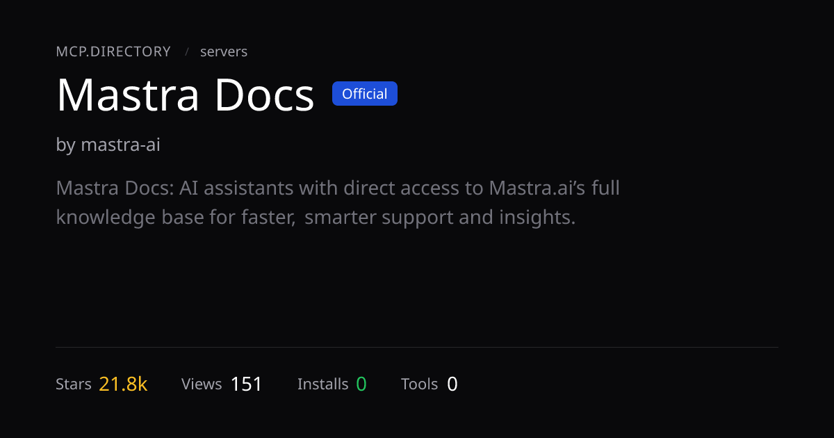 Mastra Docs MCP Server — Install & Setup — MCP.Directory
