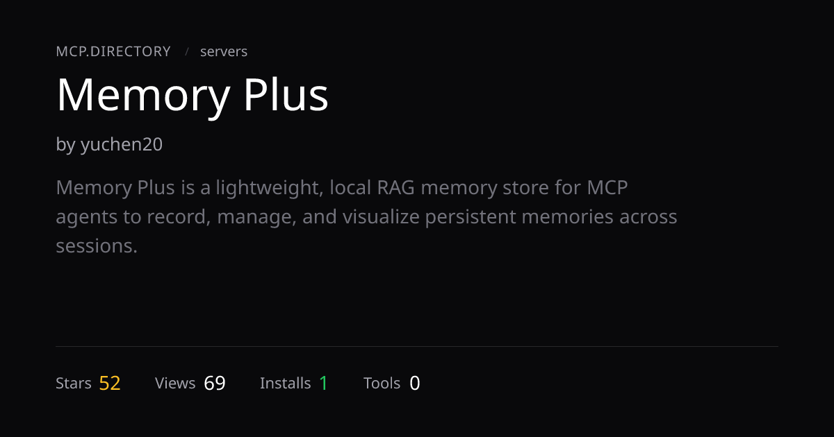 Memory Plus MCP Server — Install & Setup — MCP.Directory