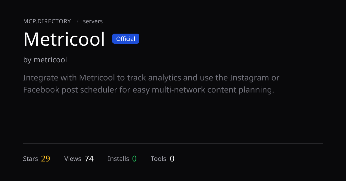 Metricool MCP Server — Install & Setup — MCP.Directory