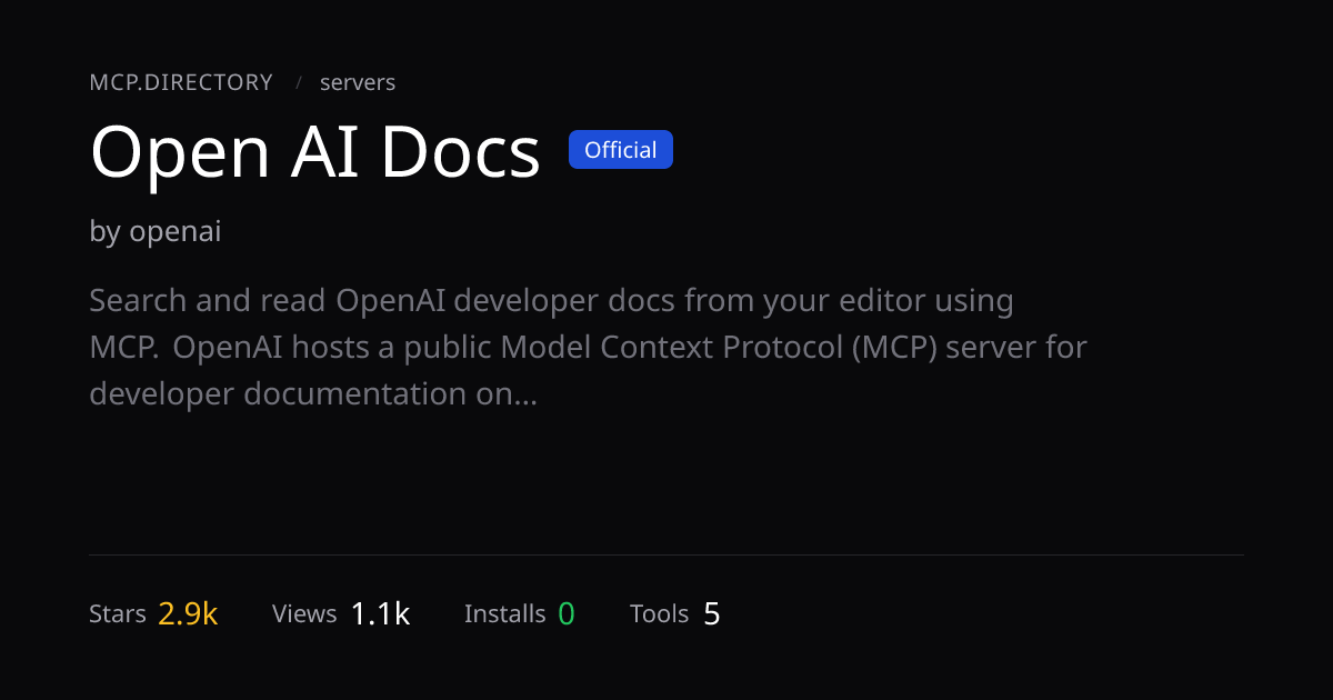Open AI Docs MCP Server — Install & Setup — MCP.Directory