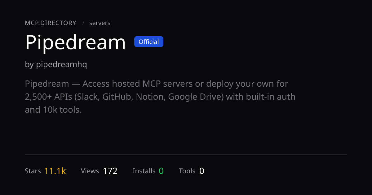 Pipedream MCP Server — Install & Setup — MCP.Directory