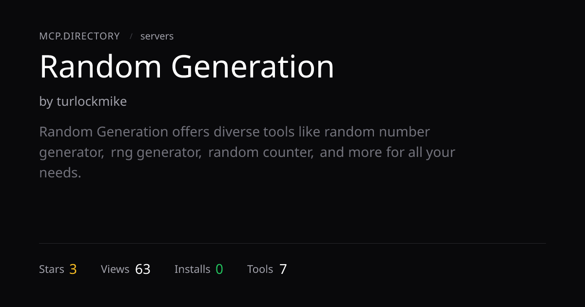 Random Generation — MCP Server — MCP.Directory