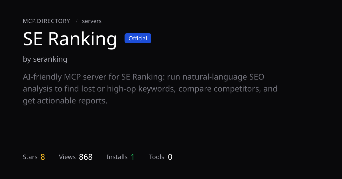 SE Ranking MCP Server — Install & Setup — MCP.Directory