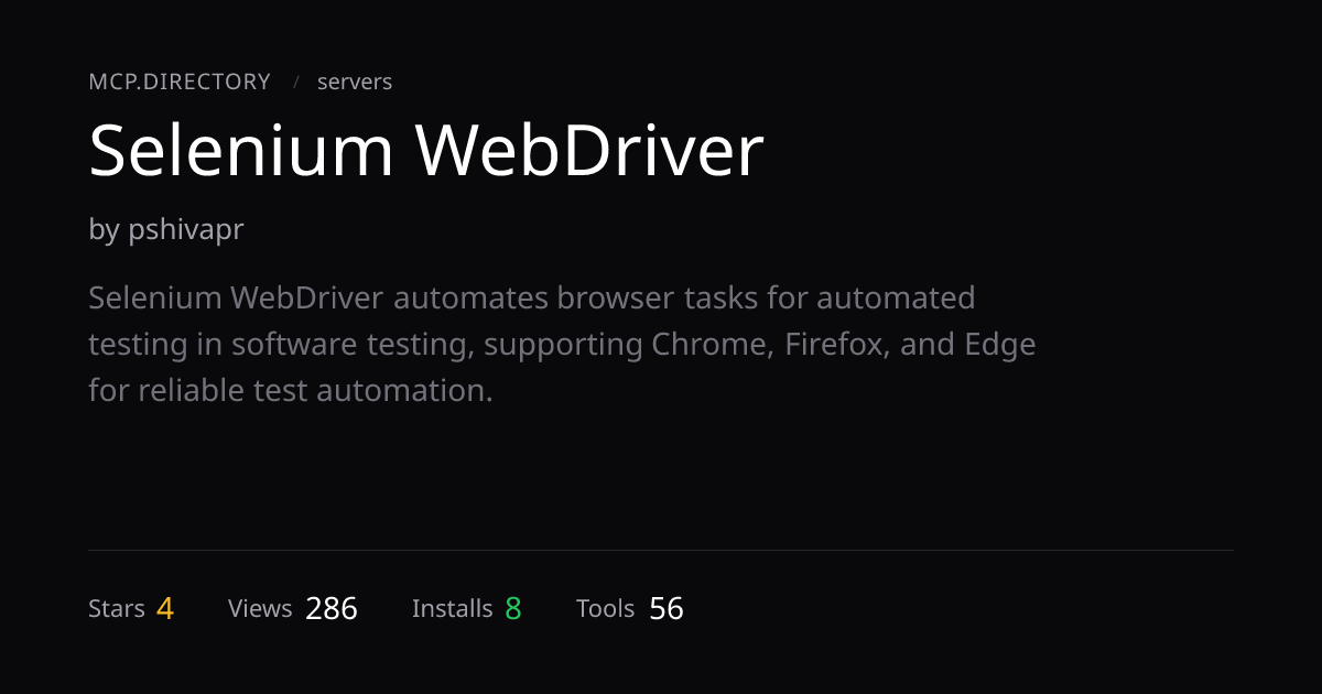 Selenium WebDriver MCP Server — MCP.Directory