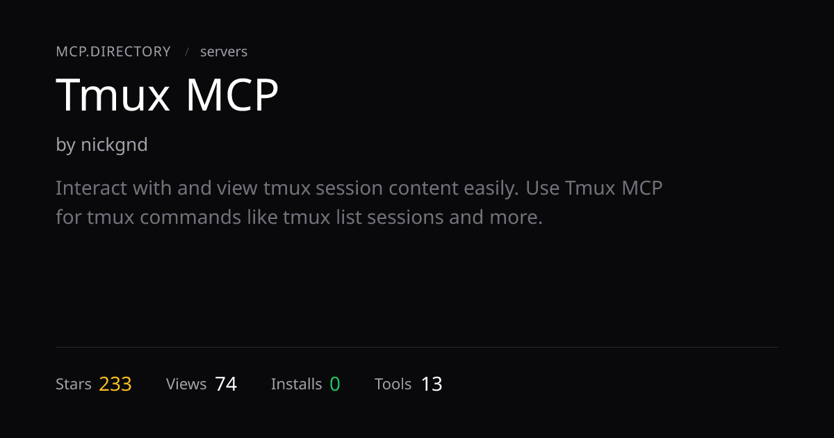 Tmux MCP MCP Server — Install & Setup — MCP.Directory