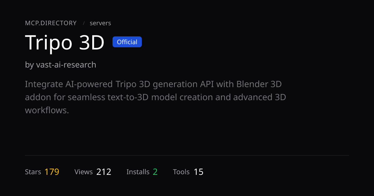 Tripo 3D MCP Server — Install & Setup — MCP.Directory