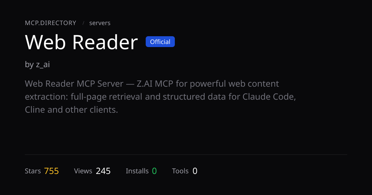 Web Reader MCP Server — Install & Setup — MCP.Directory