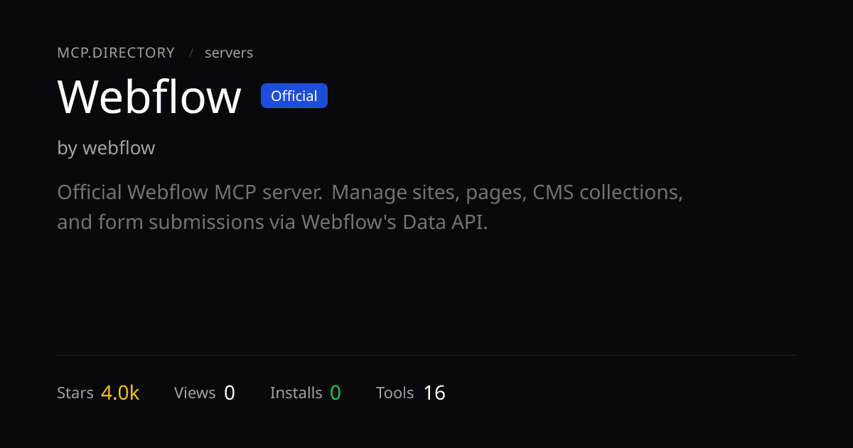 Webflow MCP Server — Install & Setup — MCP.Directory